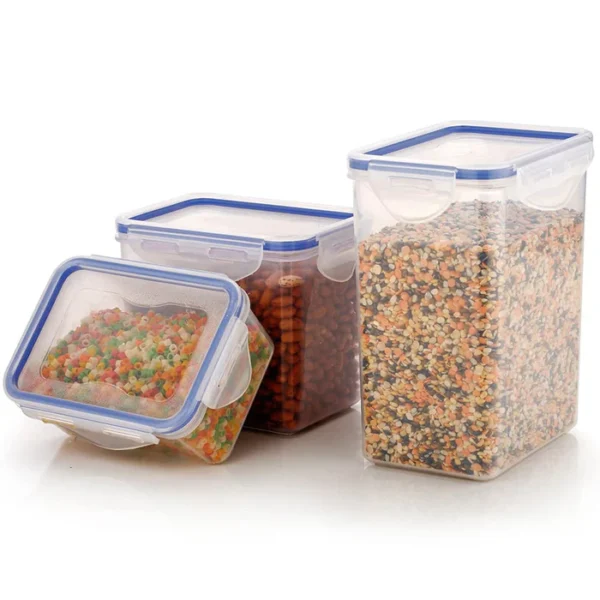 Sarth Rectangle Food Storage Containers: Airtight, Leak-Proof Lids (3-Pack, Clear ABS) - Image 4