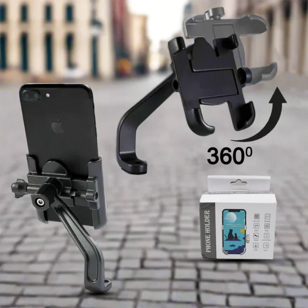 Full Metal 360° Rotating Mobile Holder for Bike, Scooty & Motorcycle – Universal Smartphone Stand for GPS & Navigation (1 Pc)