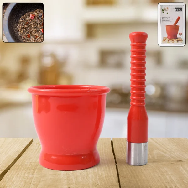 Ritu Heavy Duty Unbreakable Plastic Khal Batta (Mortar & Pestle) Set – 2 Pcs Manual Grinder with Rust-Proof Steel Base for Spices, Herbs & Masalas – Traditional Kitchen Tool
