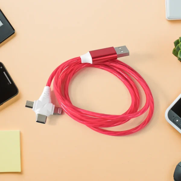 3 in 1 Light Up Charging Cable – LED Flowing Fast Charger for Smartphones (1 Pc)