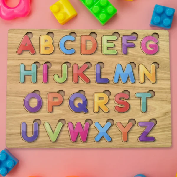 Wooden Alphabet Puzzle Board – Montessori Educational Toy for Toddlers & Preschoolers (1 Set)