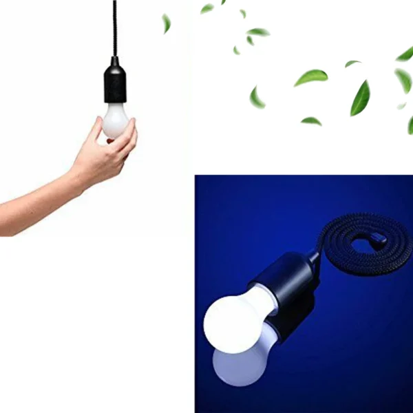 LED Pull Cord Light – Battery-Operated Hanging Bulb for Closets, Tents & Outdoor Use (1 Pc, Black) - Image 2