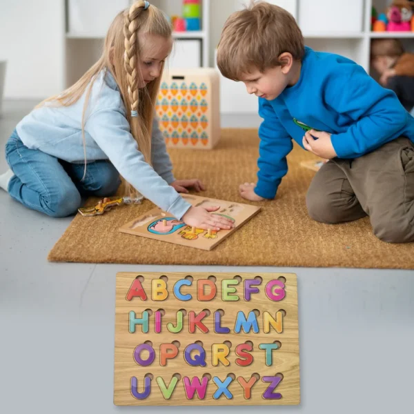 Wooden Alphabet Puzzle Board – Montessori Educational Toy for Toddlers & Preschoolers (1 Set) - Image 2