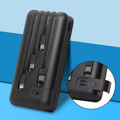 10000mAh 12W Fast Charging Power Bank with Built-in 4-in-1 USB Cables & Mobile Holder (1 Pc)