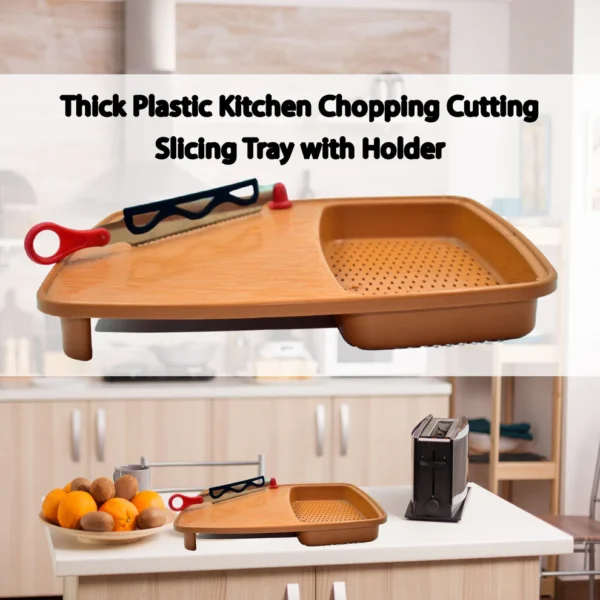 Thick Plastic Cutting & Chopping Tray with Detachable Drain Basket and Holder – Multipurpose Non-Slip Kitchen Board - Image 2