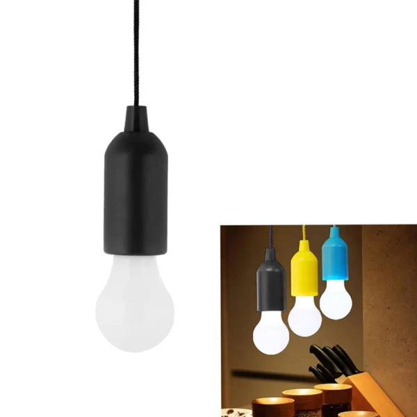 LED Pull Cord Light – Battery-Operated Hanging Bulb for Closets, Tents & Outdoor Use (1 Pc, Black) - Image 3