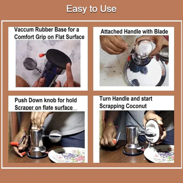 Manual Stainless Steel Coconut Scraper Machine – Hand-Operated with Vacuum Base for Kitchen Use (1pc) - Image 4