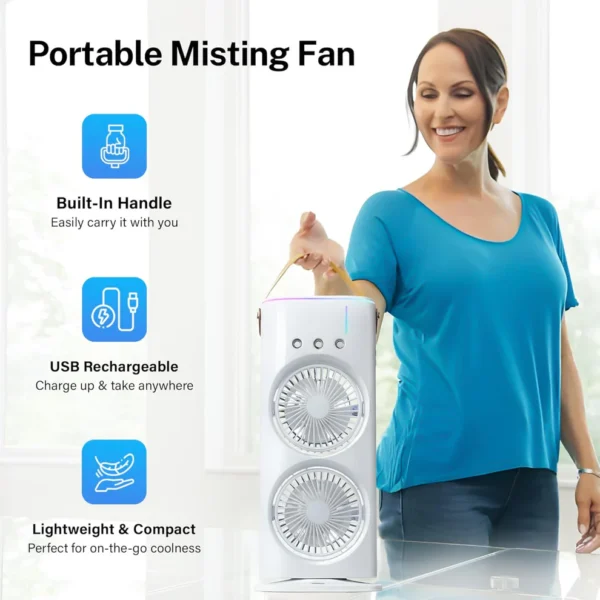 Electric Fan Desktop Double-Head Powerful Air Cooler with Remote, 3 Wind Speeds & Spray Humidification for Indoor/Outdoor Use (1 Pc) - Image 3