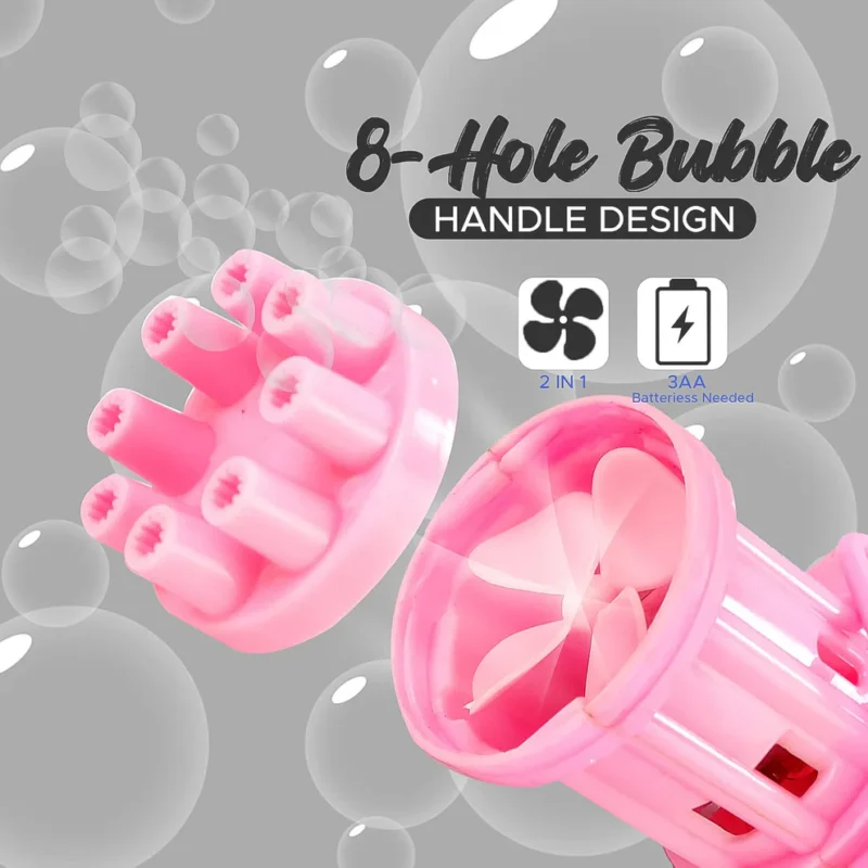 8-Hole Gatling Bubble Gun Toy – Battery Operated Electric Bubble Machine for Kids | 2-in-1 Fun Bubble Blower & Fan (1 Pc) - Image 4