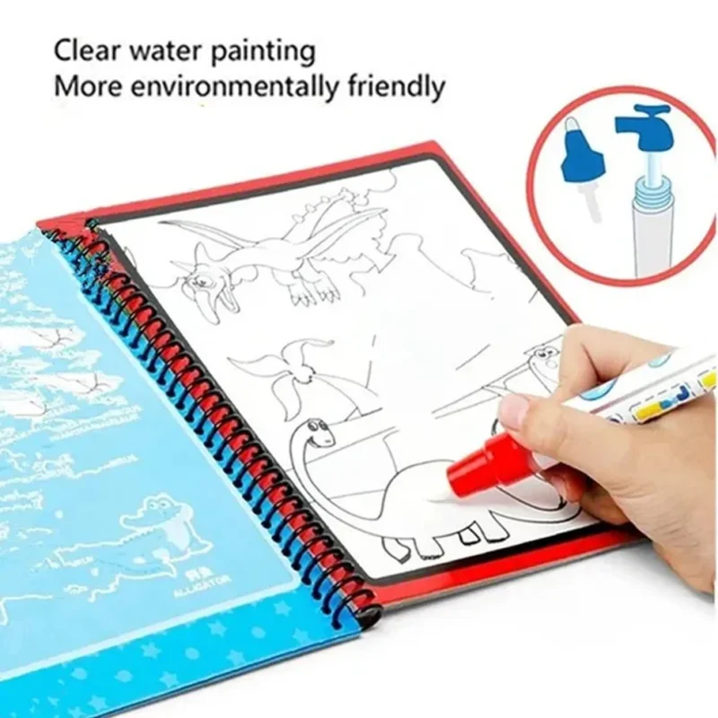 Magic Water Quick Dry Book – Reusable Water Coloring Book with Magic Pen for Kids (1 Pc) - Image 4