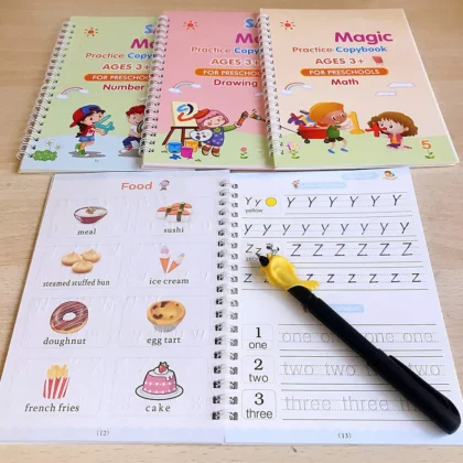 4 Pc Magic Copybook Set with Pen Case, Holder & Refills – Reusable Handwriting Practice Books for Kids & Adults