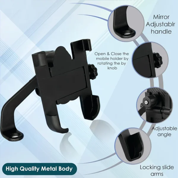 Full Metal 360° Rotating Mobile Holder for Bike, Scooty & Motorcycle – Universal Smartphone Stand for GPS & Navigation (1 Pc) - Image 4