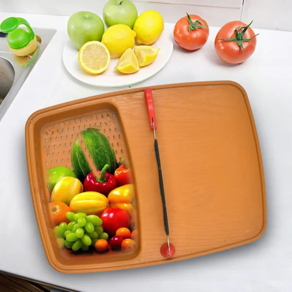 Thick Plastic Cutting & Chopping Tray with Detachable Drain Basket and Holder – Multipurpose Non-Slip Kitchen Board - Image 4