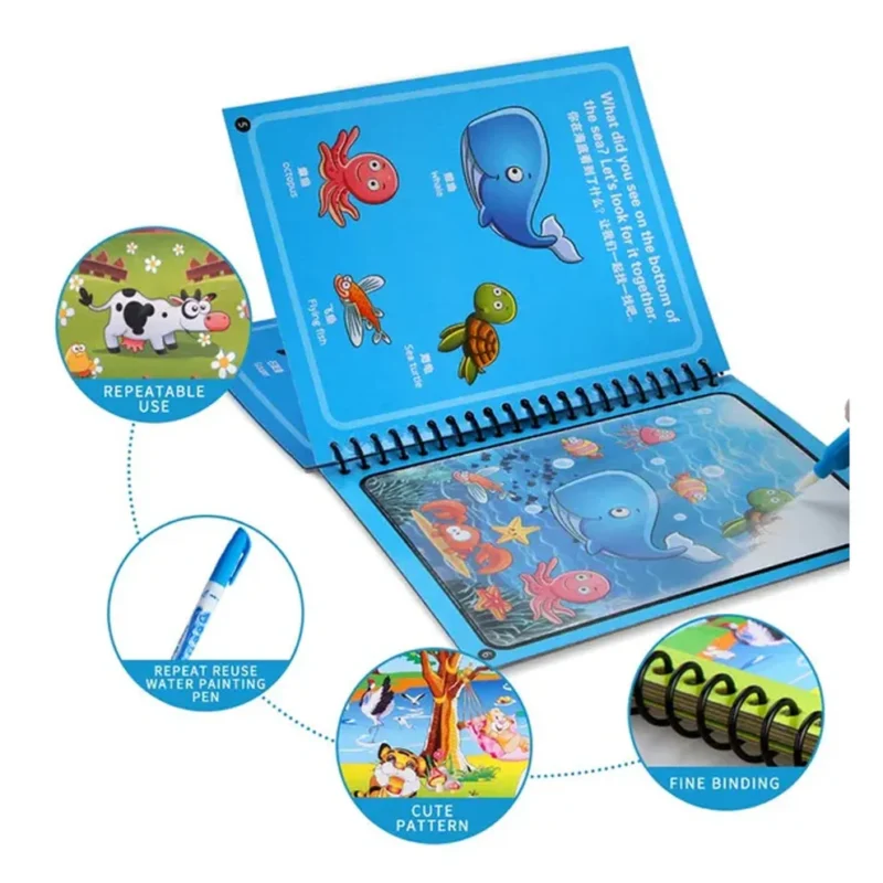 Magic Water Quick Dry Book – Reusable Water Coloring Book with Magic Pen for Kids (1 Pc) - Image 5