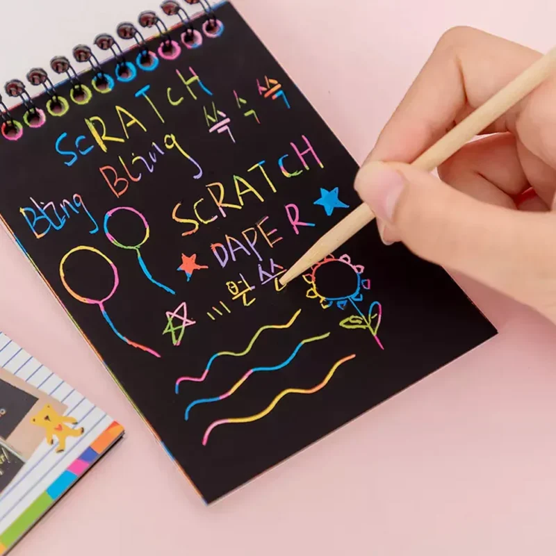 Crafts Rainbow Art Scratch Paper Book | 10 Pages with Bamboo Scratch Tool - Image 4
