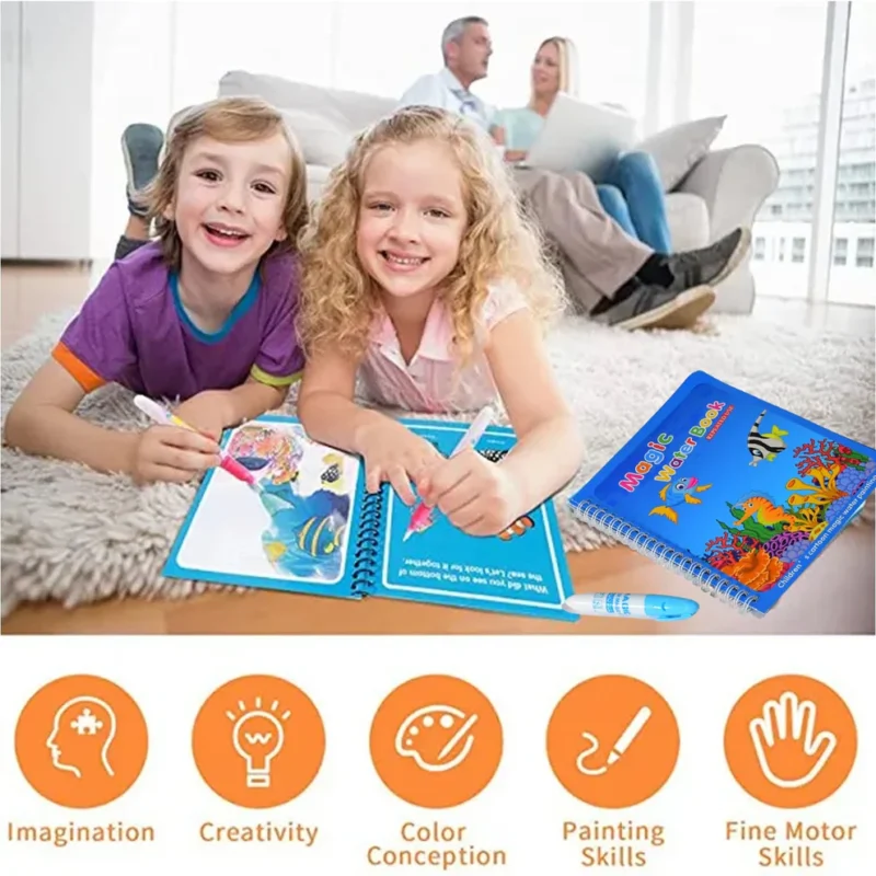 Magic Water Quick Dry Book – Reusable Water Coloring Book with Magic Pen for Kids (1 Pc) - Image 6