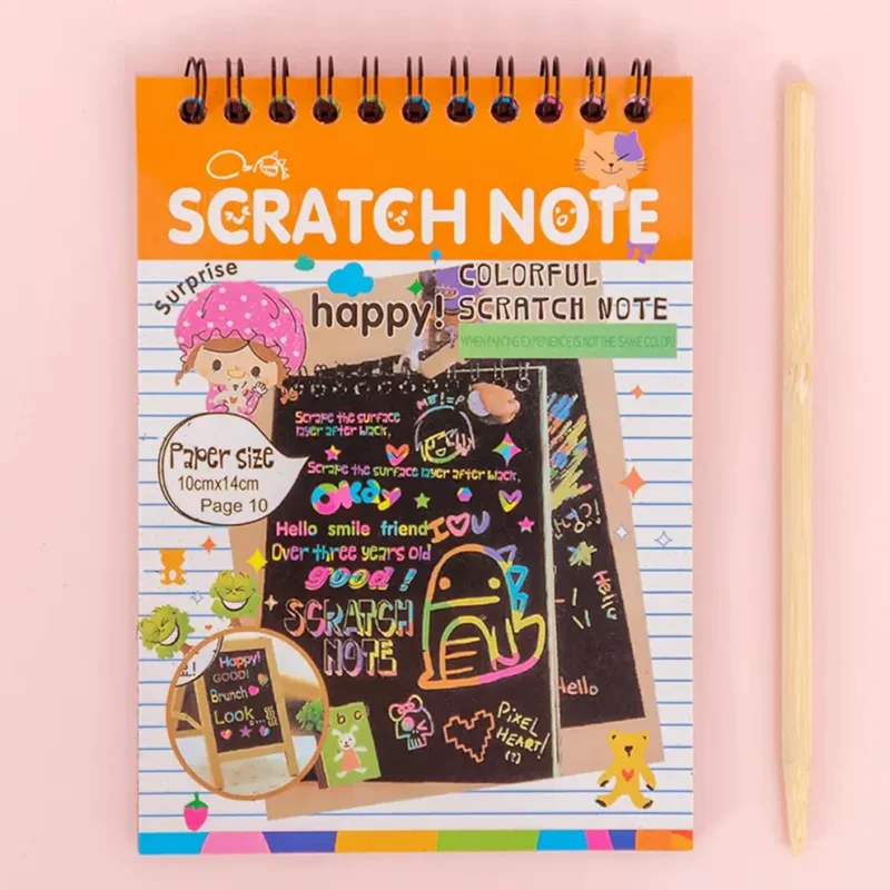 Crafts Rainbow Art Scratch Paper Book | 10 Pages with Bamboo Scratch Tool