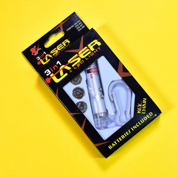 3-in-1 Laser Light Keychain – Laser Pointer + LED Flashlight + UV Torch with Hook & Gift Box - Image 5