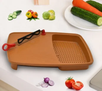 Thick Plastic Cutting & Chopping Tray with Detachable Drain Basket and Holder – Multipurpose Non-Slip Kitchen Board
