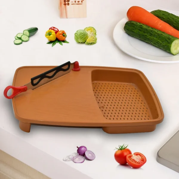 Thick Plastic Cutting & Chopping Tray with Detachable Drain Basket and Holder – Multipurpose Non-Slip Kitchen Board