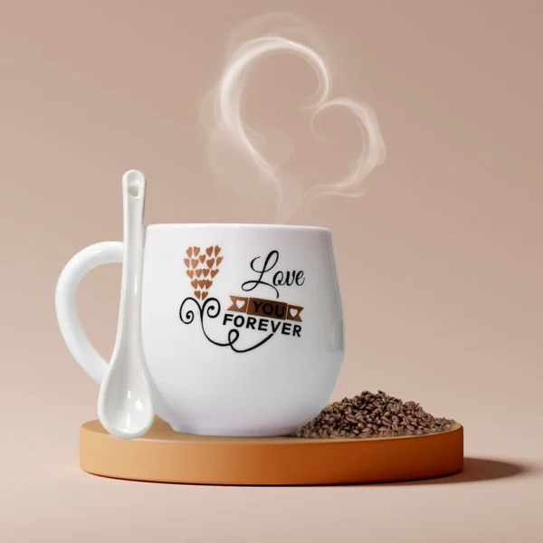 Multi-Design Ceramic Coffee Mug with Spoon & Gift Box – Microwave Safe, Mix Color (1 Pc)
