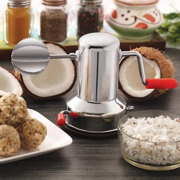 Manual Stainless Steel Coconut Scraper Machine – Hand-Operated with Vacuum Base for Kitchen Use (1pc)