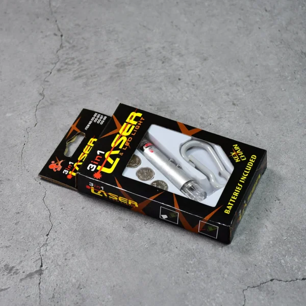 3-in-1 Laser Light Keychain – Laser Pointer + LED Flashlight + UV Torch with Hook & Gift Box - Image 6