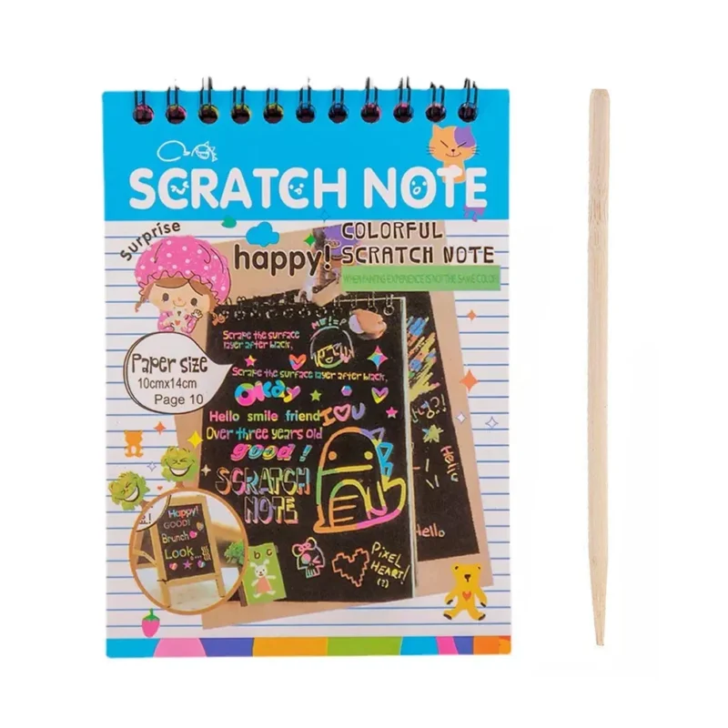 Crafts Rainbow Art Scratch Paper Book | 10 Pages with Bamboo Scratch Tool - Image 2