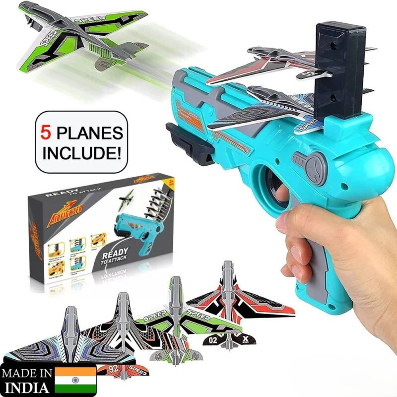 Airplane Launcher Toy with 5 Foam Planes – Indoor/Outdoor Shooting Glider Set for Kids