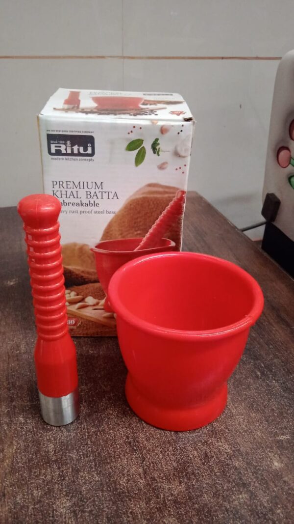 Ritu Heavy Duty Unbreakable Plastic Khal Batta (Mortar & Pestle) Set – 2 Pcs Manual Grinder with Rust-Proof Steel Base for Spices, Herbs & Masalas – Traditional Kitchen Tool - Image 5
