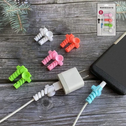Cable Cord Protector Saver with Suction Winder – 4 Pcs Set | Universal Data Cable Protector for USB, Type-C, Micro-USB & Earphones