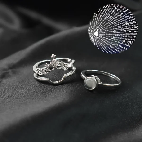 “I Love You” 100 Languages Projection Ring – Adjustable Crown Design, Romantic Gift for Her - Image 2