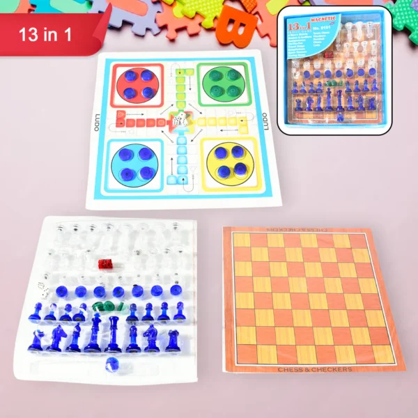 13-in-1 Family Board Game Set – Magnetic Chess, Ludo, Snakes & Ladders, Checkers & More - Image 2