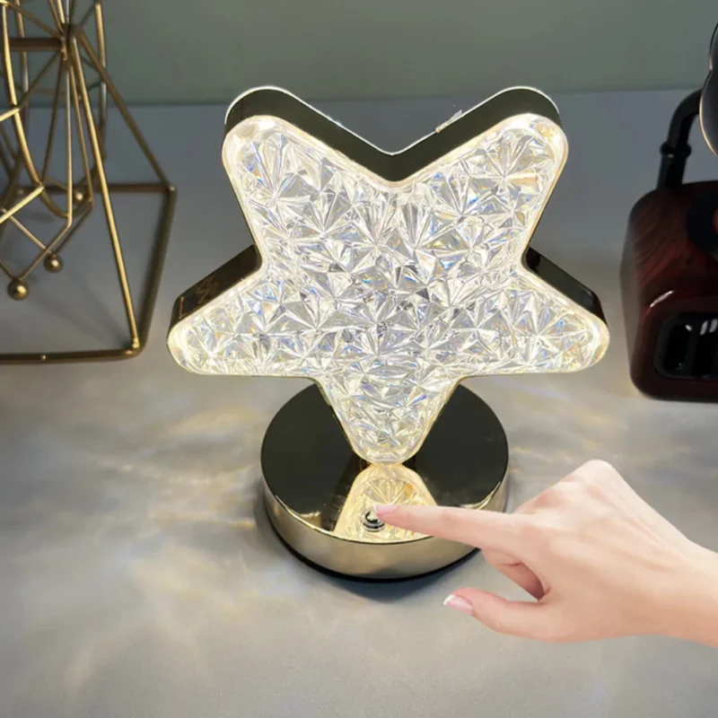Star Crystal Diamond Touch Lamp – USB Rechargeable, 3-Way Dimmable - Image 2