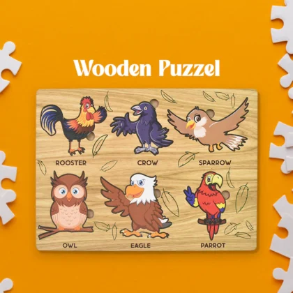 Wooden Bird Puzzle Learning Educational Board (1 Set – 28×20 cm) Natural Wood Puzzle with Bird Shapes | Early Learning Toy for Toddlers | Safe, Eco-Friendly & Educational