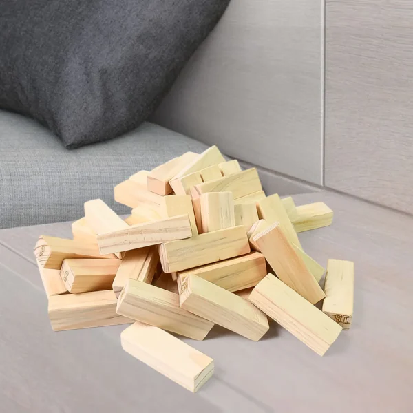 Wooden Tumbling Stacking Tower Game – 48 Pcs Blocks with 2 Dice | Classic Zenga Tower for Kids, Adults, and Family Fun - Image 3