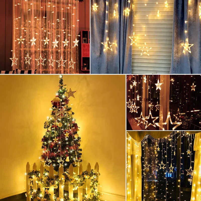 12 Stars Curtain String Lights – 66 LED Window Lights with 8 Flashing Modes - Image 2