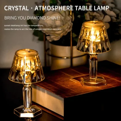 2in1 Transparent Mini Crystal Table Lamp with Reflection Light – Portable LED Bedside Decor Lamp