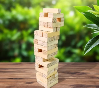 Wooden Tumbling Stacking Tower Game – 48 Pcs Blocks with 2 Dice | Classic Zenga Tower for Kids, Adults, and Family Fun