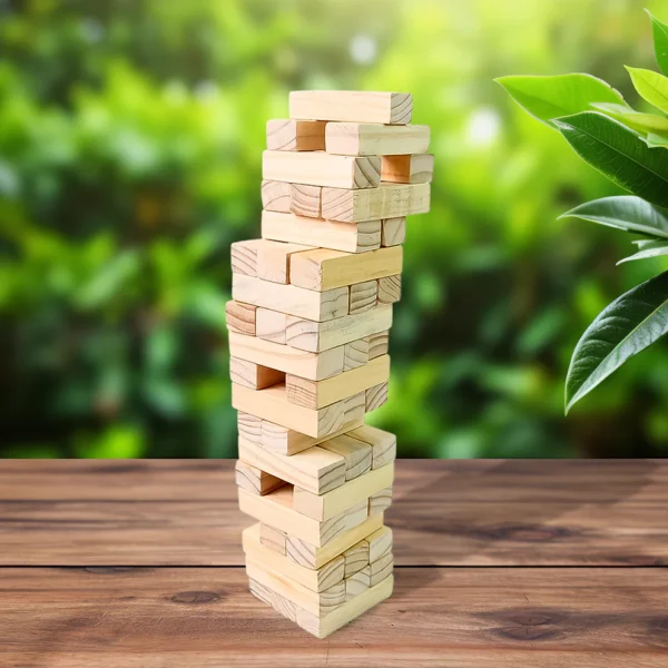 Wooden Tumbling Stacking Tower Game – 48 Pcs Blocks with 2 Dice | Classic Zenga Tower for Kids, Adults, and Family Fun