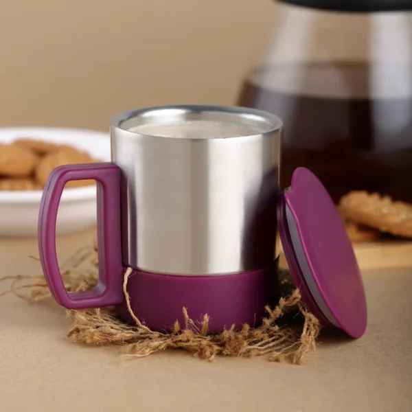 Insulated Stainless Steel Coffee/Tea Cup with Lid & Handle – Double Wall, Spill-Proof (1 Pc) - Image 2