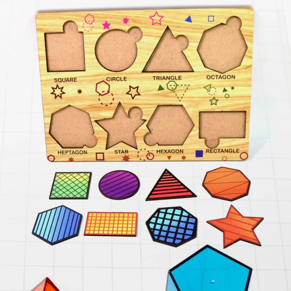 Wooden Triangles Puzzle Learning Educational Board (1 Set / 28×20 cm) | Montessori-Inspired Shape Puzzle for Toddlers & Kids - Image 3