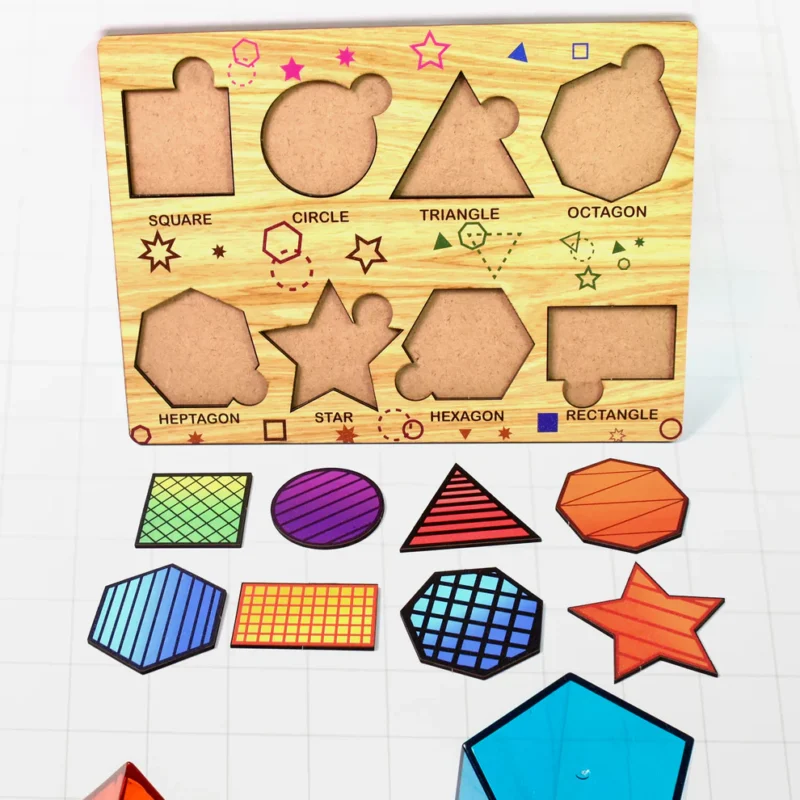 Wooden Triangles Puzzle Learning Educational Board (1 Set / 28×20 cm) | Montessori-Inspired Shape Puzzle for Toddlers & Kids - Image 3