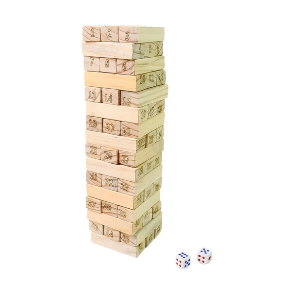Wooden Tumbling Stacking Tower Game – 48 Pcs Blocks with 2 Dice | Classic Zenga Tower for Kids, Adults, and Family Fun - Image 2