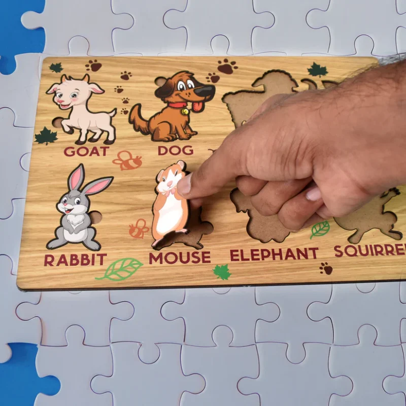 Wooden Animal Puzzle Learning Educational Board (1 Set – 28×20 cm) Natural Wood Puzzle Board for Toddlers | Early Childhood Educational Toy with Animal Shapes | Safe, Non-Toxic & Durable - Image 3