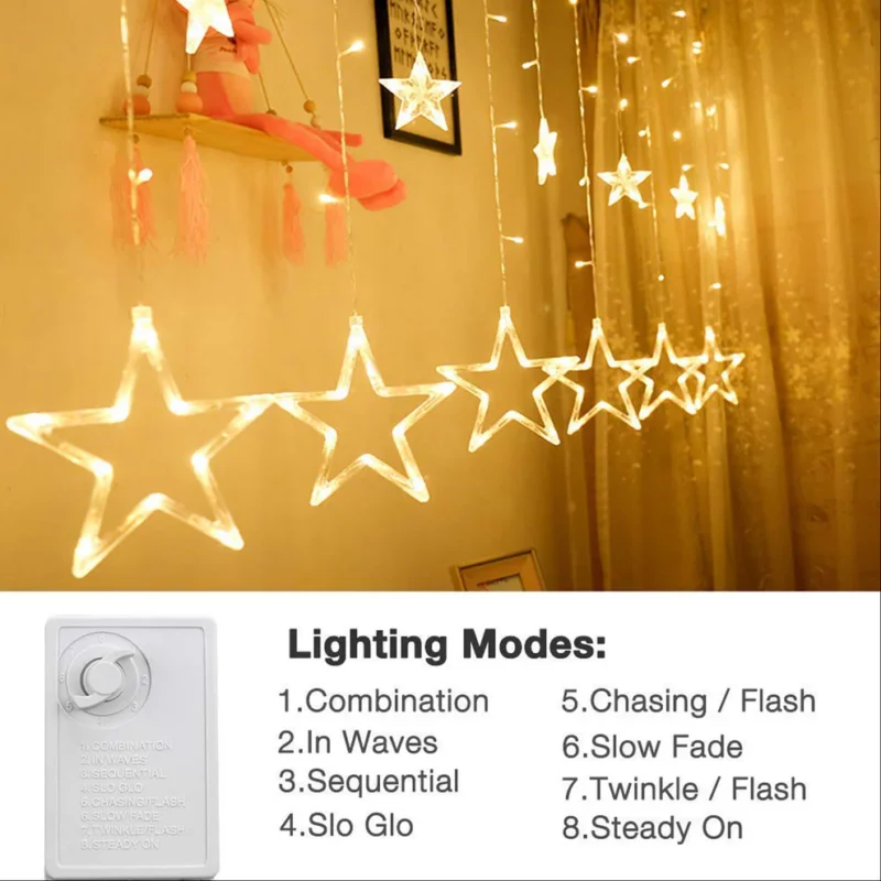 12 Stars Curtain String Lights – 66 LED Window Lights with 8 Flashing Modes - Image 4