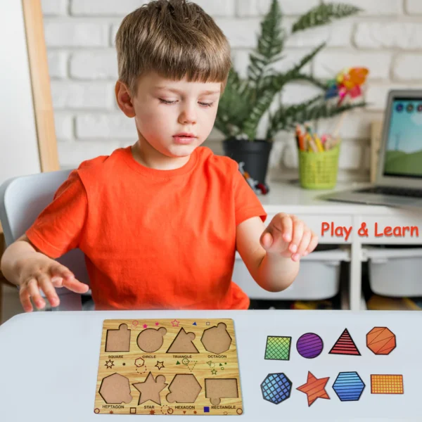 Wooden Triangles Puzzle Learning Educational Board (1 Set / 28×20 cm) | Montessori-Inspired Shape Puzzle for Toddlers & Kids - Image 4