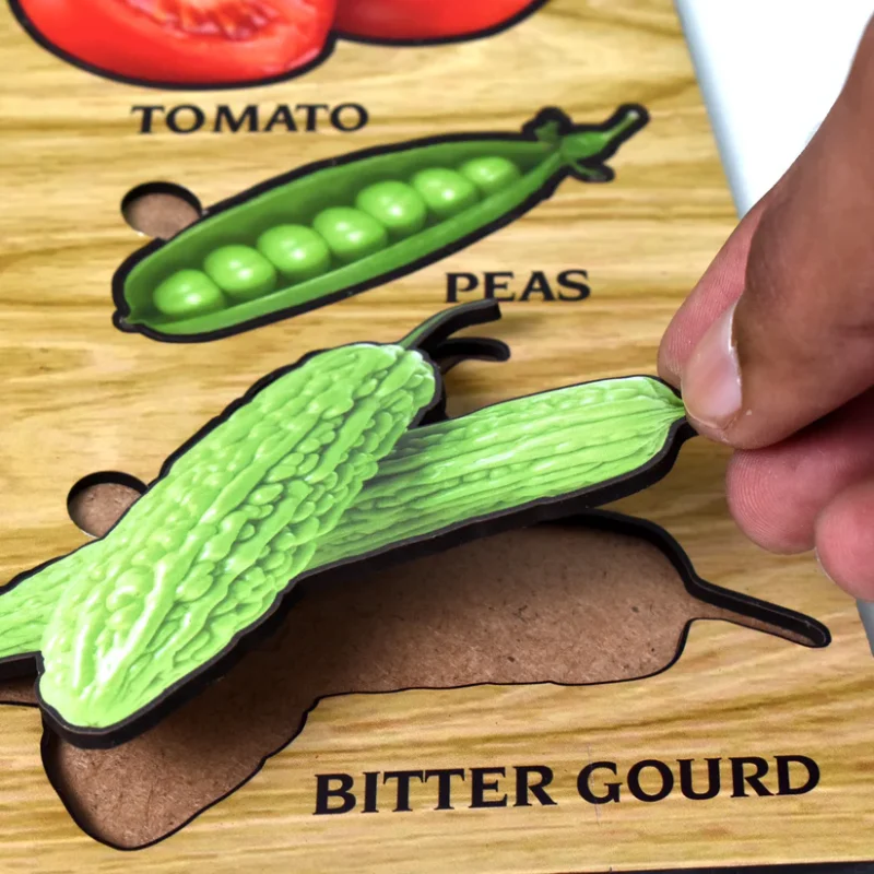 Wooden Vegetable Puzzle Learning Educational Board (1 Set – 28×20 cm) Natural Wood Puzzle Board for Toddlers | Early Childhood Educational Toy with Vegetable Shapes | Safe, Non-Toxic & Durable - Image 3