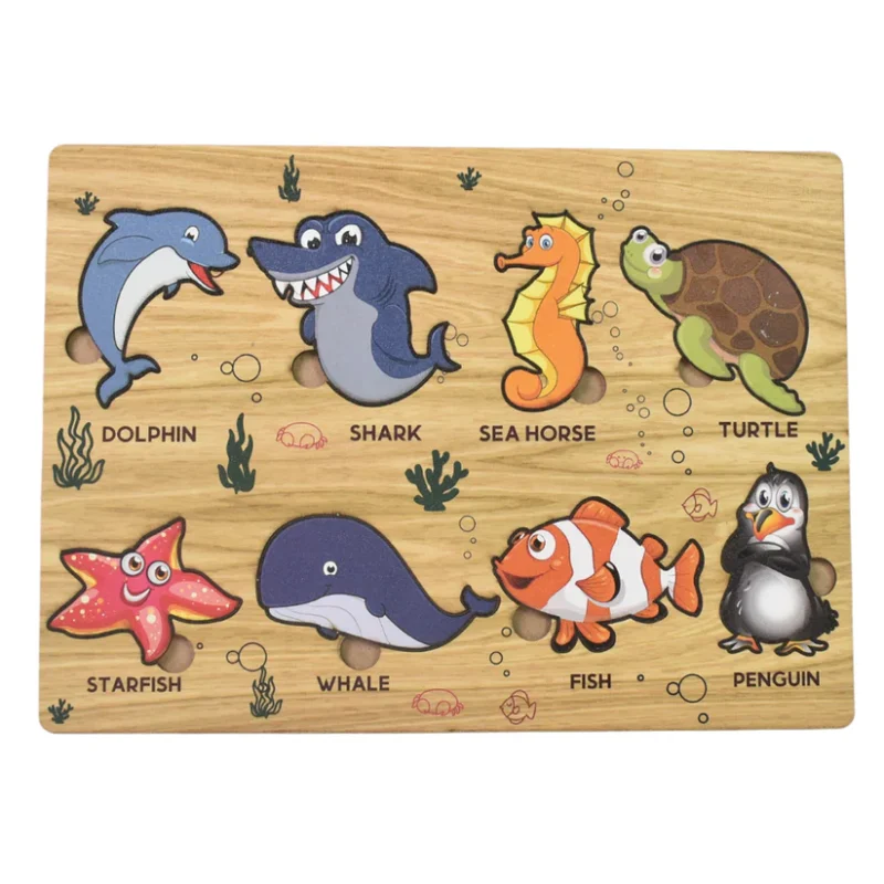 Seawater Animal Wooden Puzzle Learning Educational Board (1 Set – 28×20 cm) Ocean-Themed Natural Wood Puzzle for Toddlers | Early Learning Toy with Sea Animal Shapes | Safe, Durable & Educational - Image 5