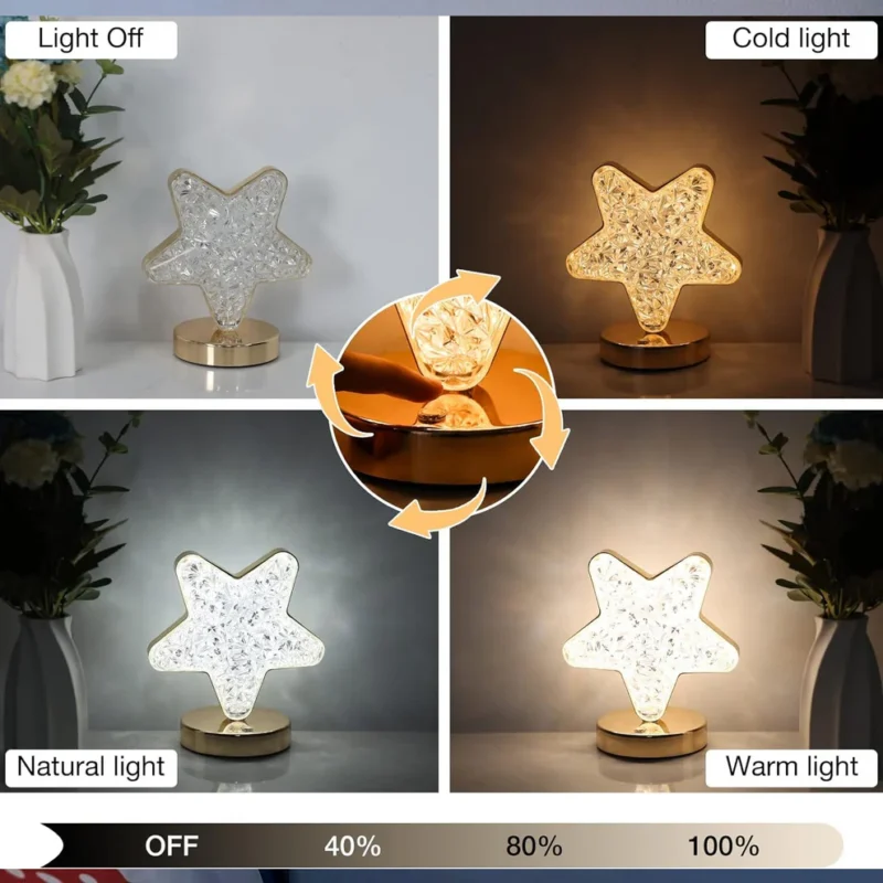 Star Crystal Diamond Touch Lamp – USB Rechargeable, 3-Way Dimmable - Image 4